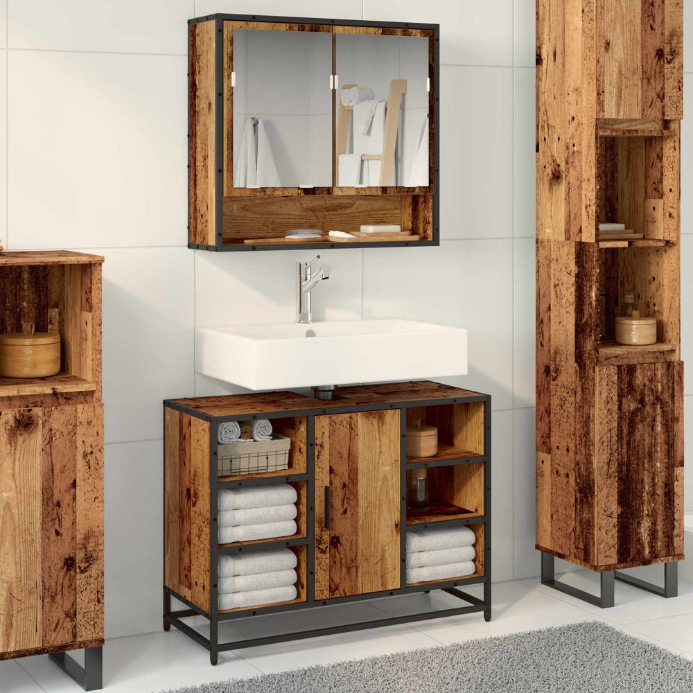Badezimmerschrank Altholz 80x33x60cm
