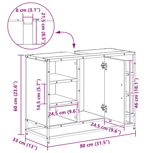 Badezimmerschrank Altholz 80x33x60cm