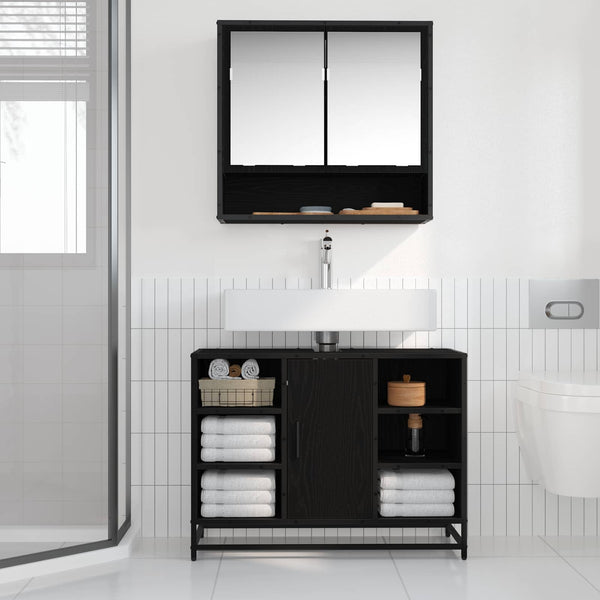 Badezimmerschrank Schwarz Eiche 80cm