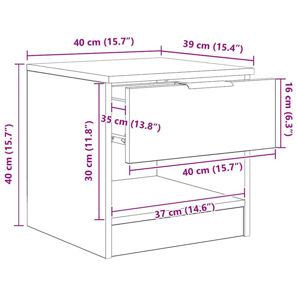 Bettschrank 2er Set Schwarz Eiche Optik