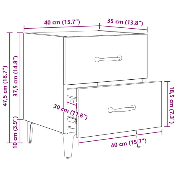 Bettschrank 2er Set Schwarz Eichen-Optik