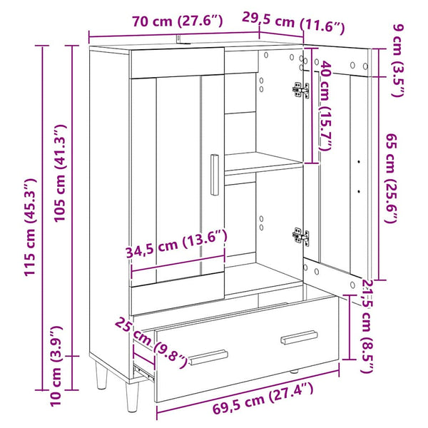 Highboard Altholz mit Schubladen 70x31x115cm