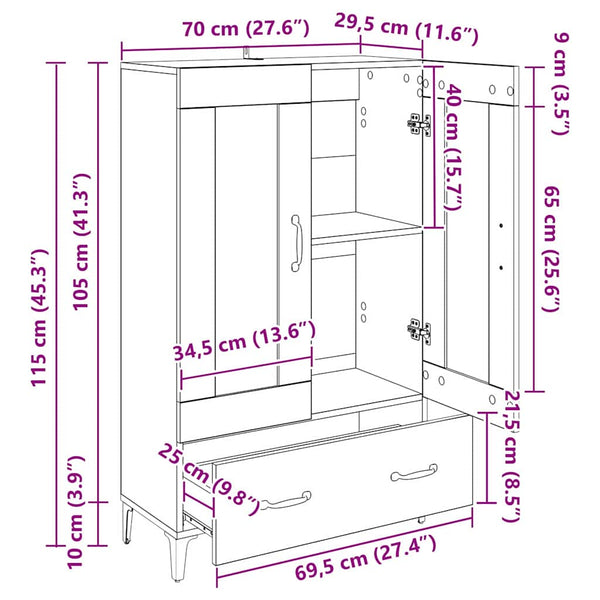 Highboard Schwarz Eichen-Optik mit Schubladen
