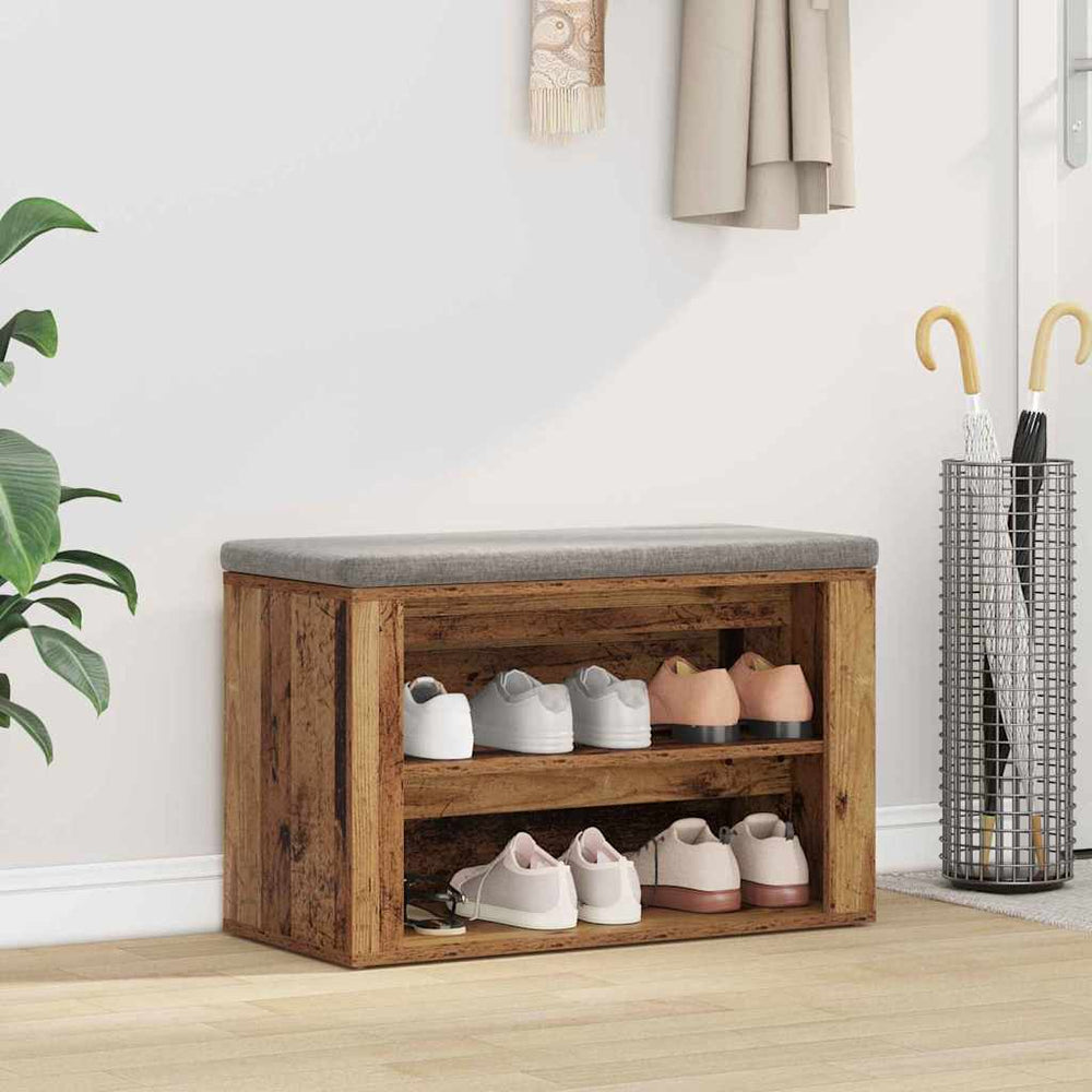 Schuhregal mit Sitzbank Altholz