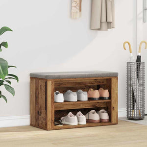 Schuhregal mit Sitzbank Altholz