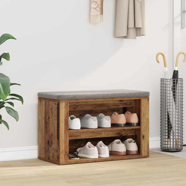 Schuhregal mit Sitzbank Altholz