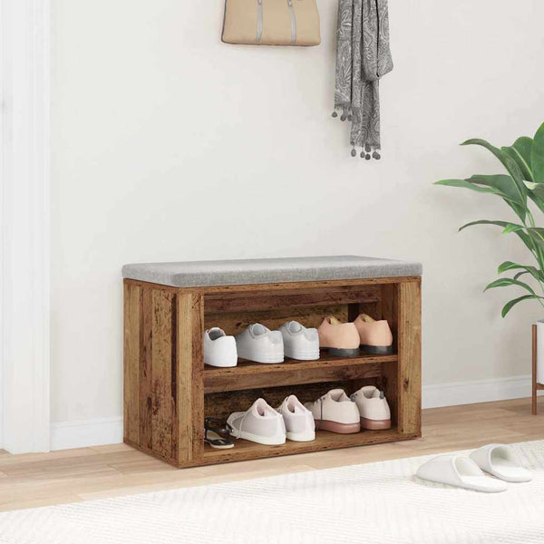 Schuhregal mit Sitzbank Altholz