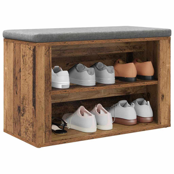 Schuhregal mit Sitzbank Altholz