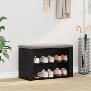 Schuhregal mit Sitzbank Eichen-Optik Schwarz
