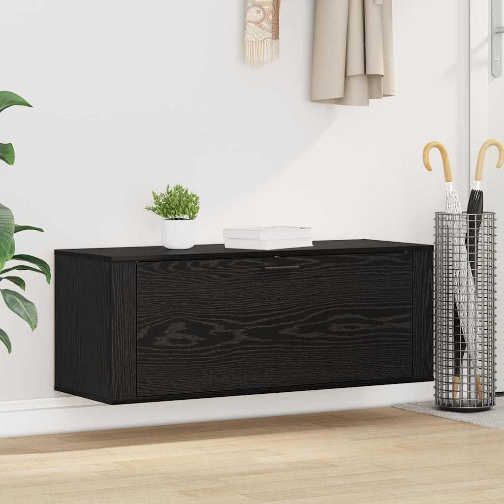 Schuhschrank Schwarz Eichen-Optik mit Regal