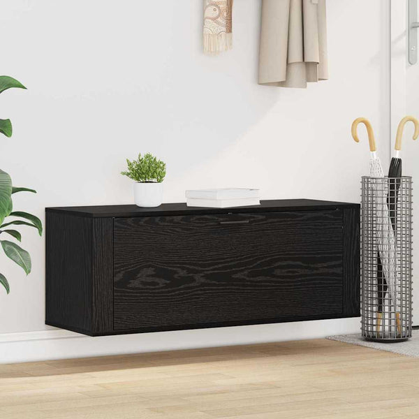 Schuhschrank Schwarz Eichen-Optik mit Regal