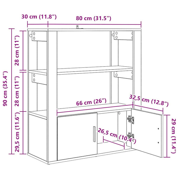 Schwarzes Sideboard Eichenoptik, 80 cm