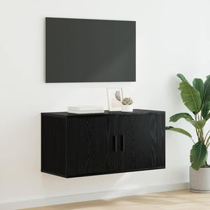 Wandmontiertes TV-Regal, Schwarz Eichen-Optik, 80cm