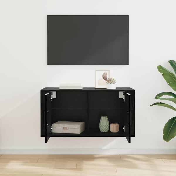 Wandmontiertes TV-Regal, Schwarz Eichen-Optik, 80cm