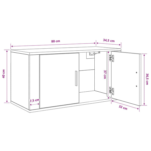 Wandmontiertes TV-Regal, Schwarz Eichen-Optik, 80cm