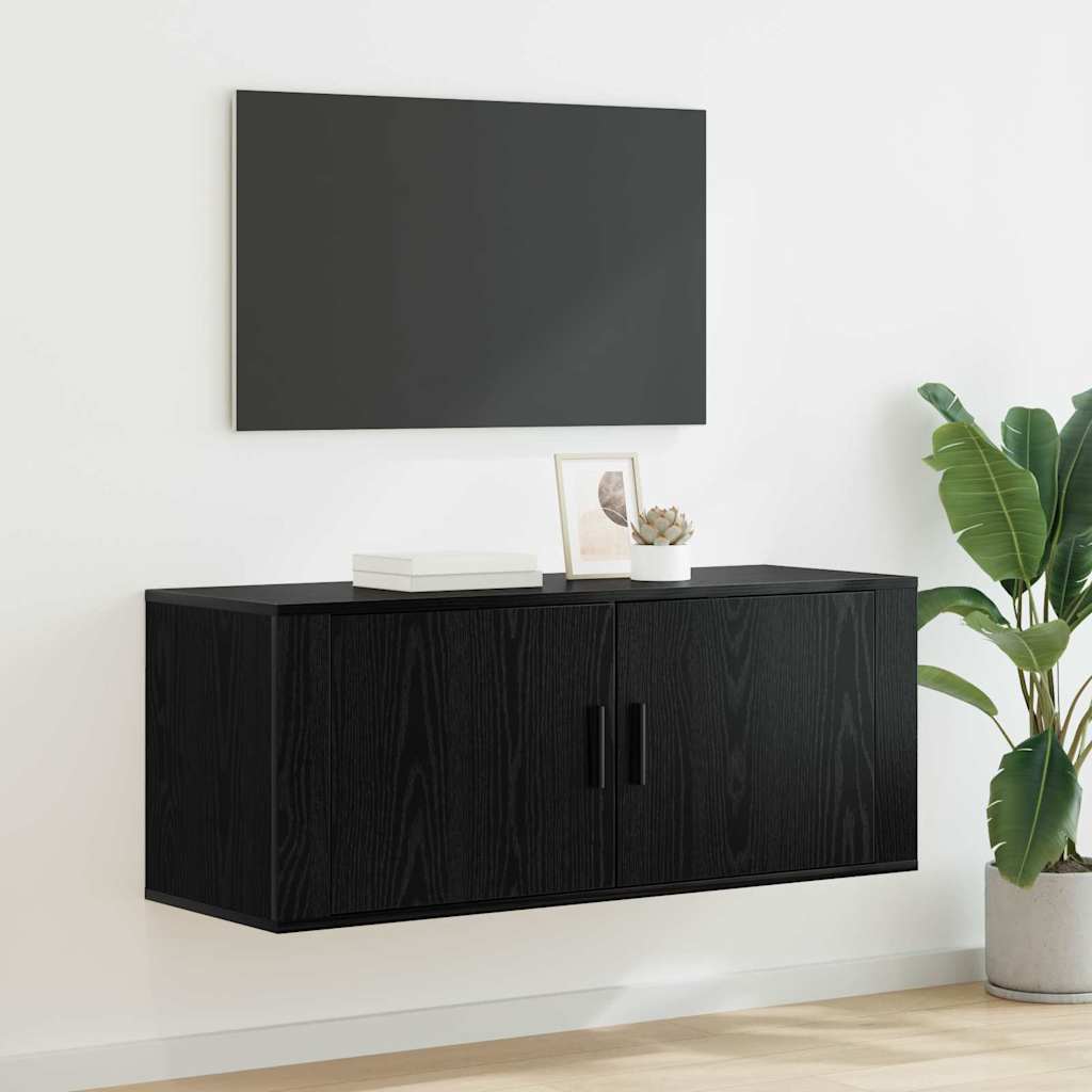 Wandmontiertes TV-Regal, Eichen-Optik Schwarz, 100 cm
