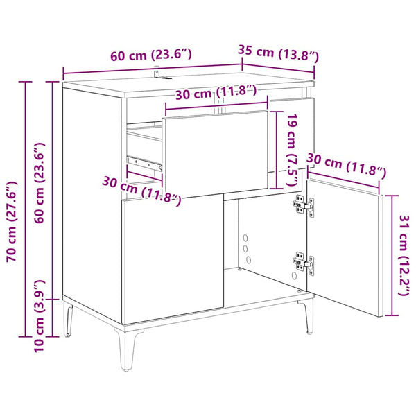 Sideboard Altholz & Eisen 60x35x70cm