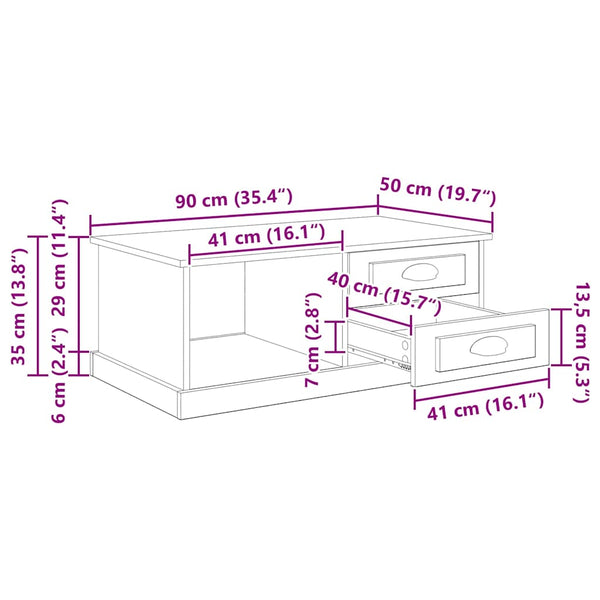 Couchtisch Schwarz Eichenoptik 90x50 cm