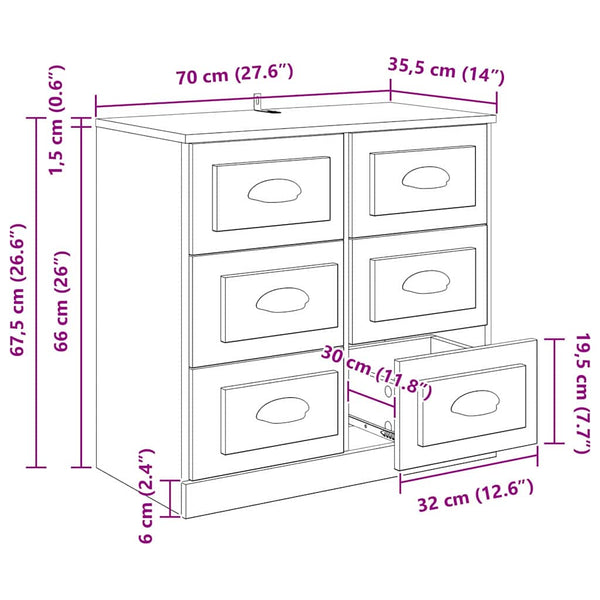 Schwarzes Sideboard Eichen-Optik 70 cm
