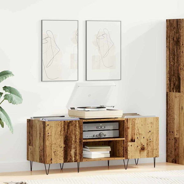 Schallplattenschrank mit Tür Altholz