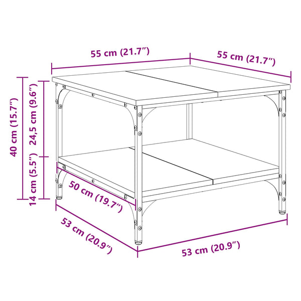 Schwarzer Couchtisch Eichenoptik 55x55 cm