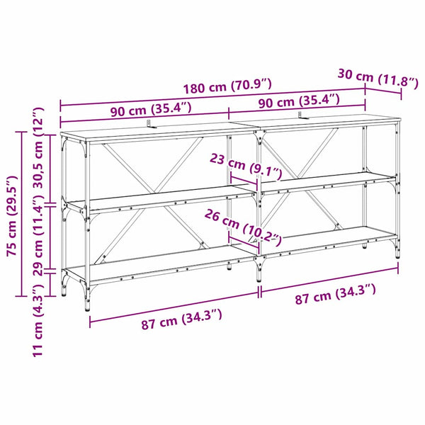 Konsolentisch Altholz mit Regal 180cm