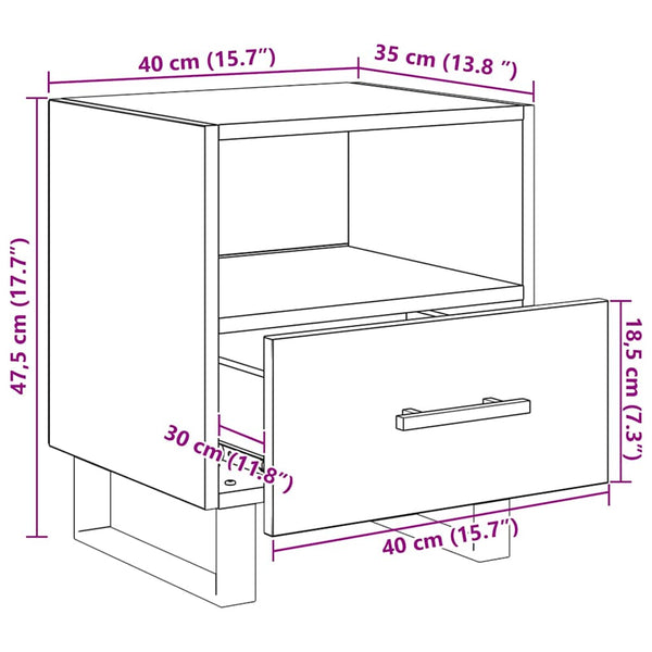 Nachttisch Schwarz Eichenoptik 40cm