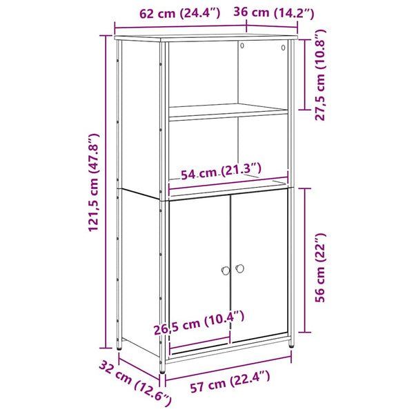 Highboard Schwarz Eichenoptik, 121,5 cm