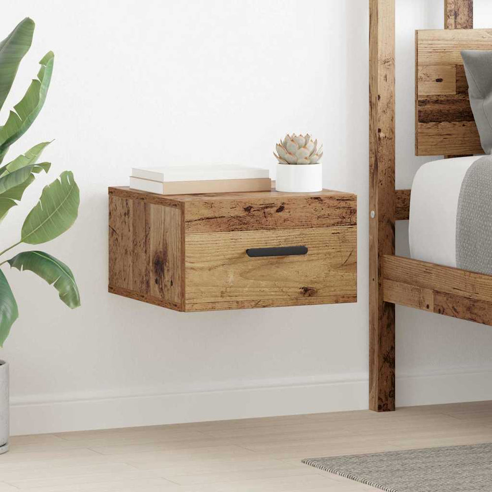 Nachttisch 2er Set Altholz Wandmontage