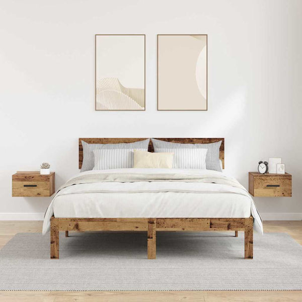 Nachttisch 2er Set Altholz Wandmontage
