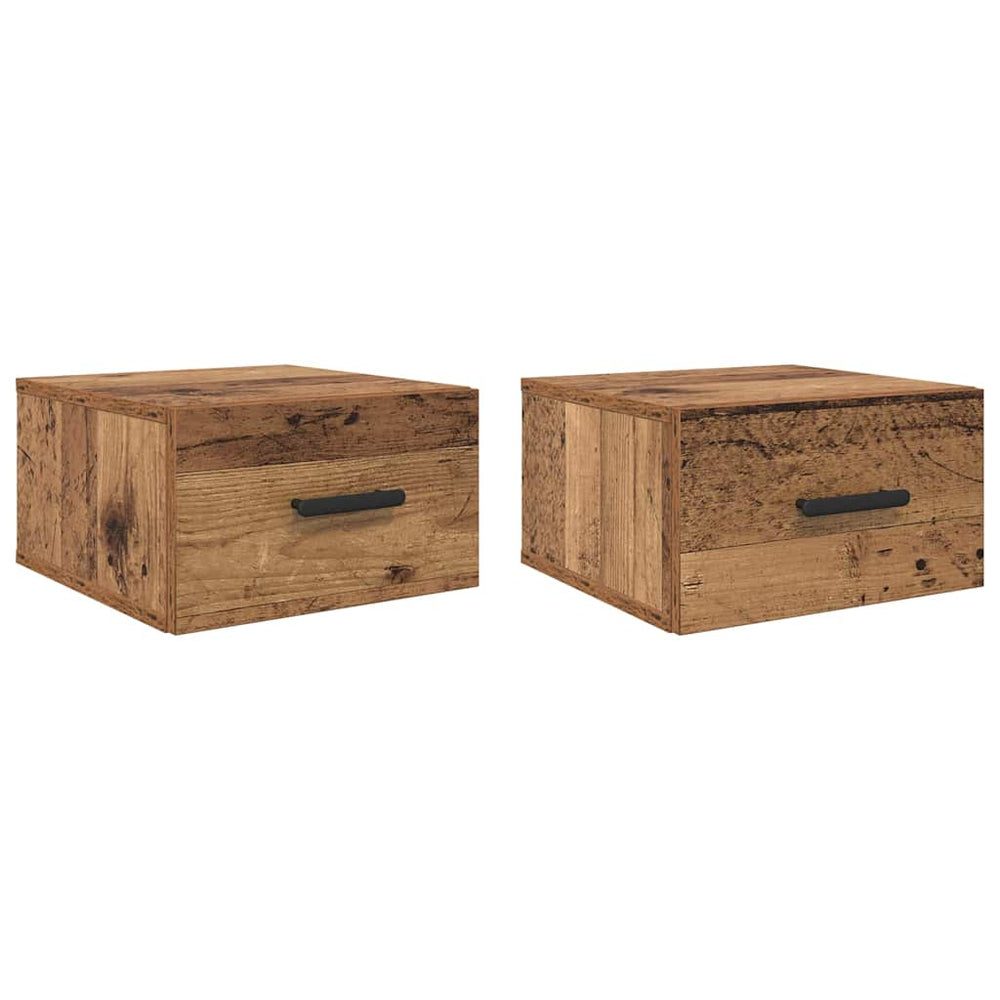 Nachttisch 2er Set Altholz Wandmontage