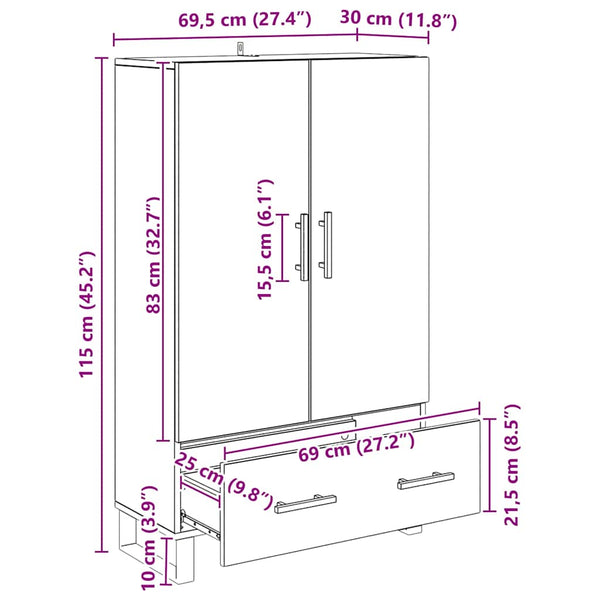 Highboard Artisan Eiche 69,5x30x115 cm
