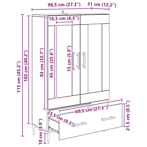 Highboard Altholz mit Glastüren, 115 cm