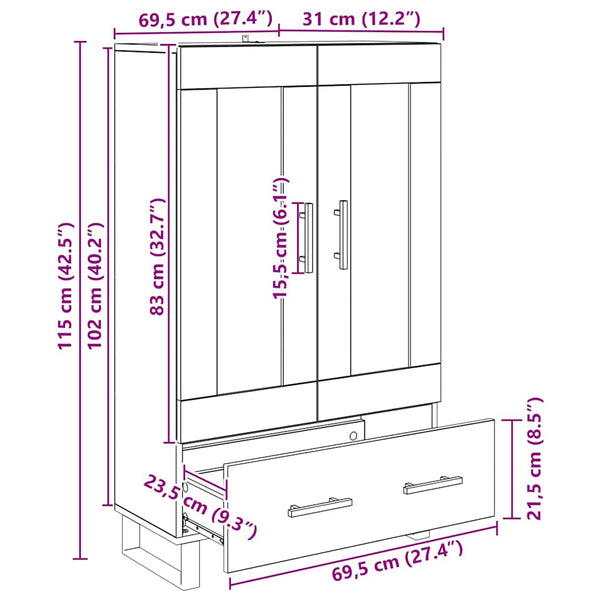 Highboard Schwarz Eichenoptik 115 cm