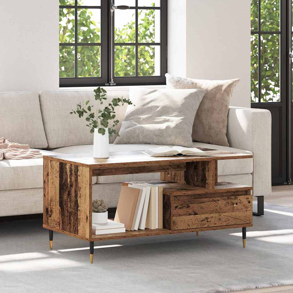 Couchtisch Altholz mit Schubladen 90x49x45 cm