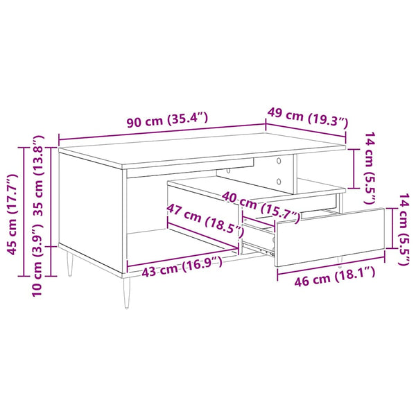 Couchtisch Schwarz Eichenoptik 90x49 cm
