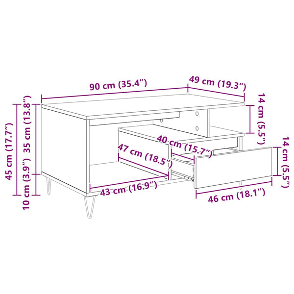 Couchtisch Schwarz Eichenoptik 90x49 cm