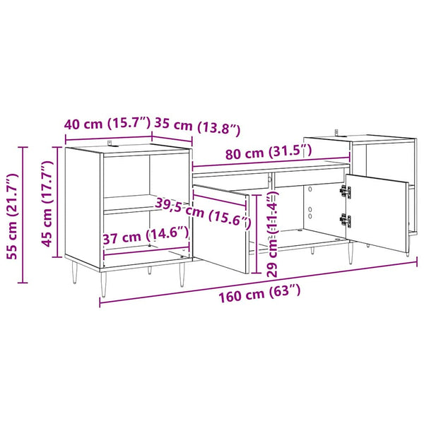 TV-Schrank Schwarz Eichen-Optik 160 cm