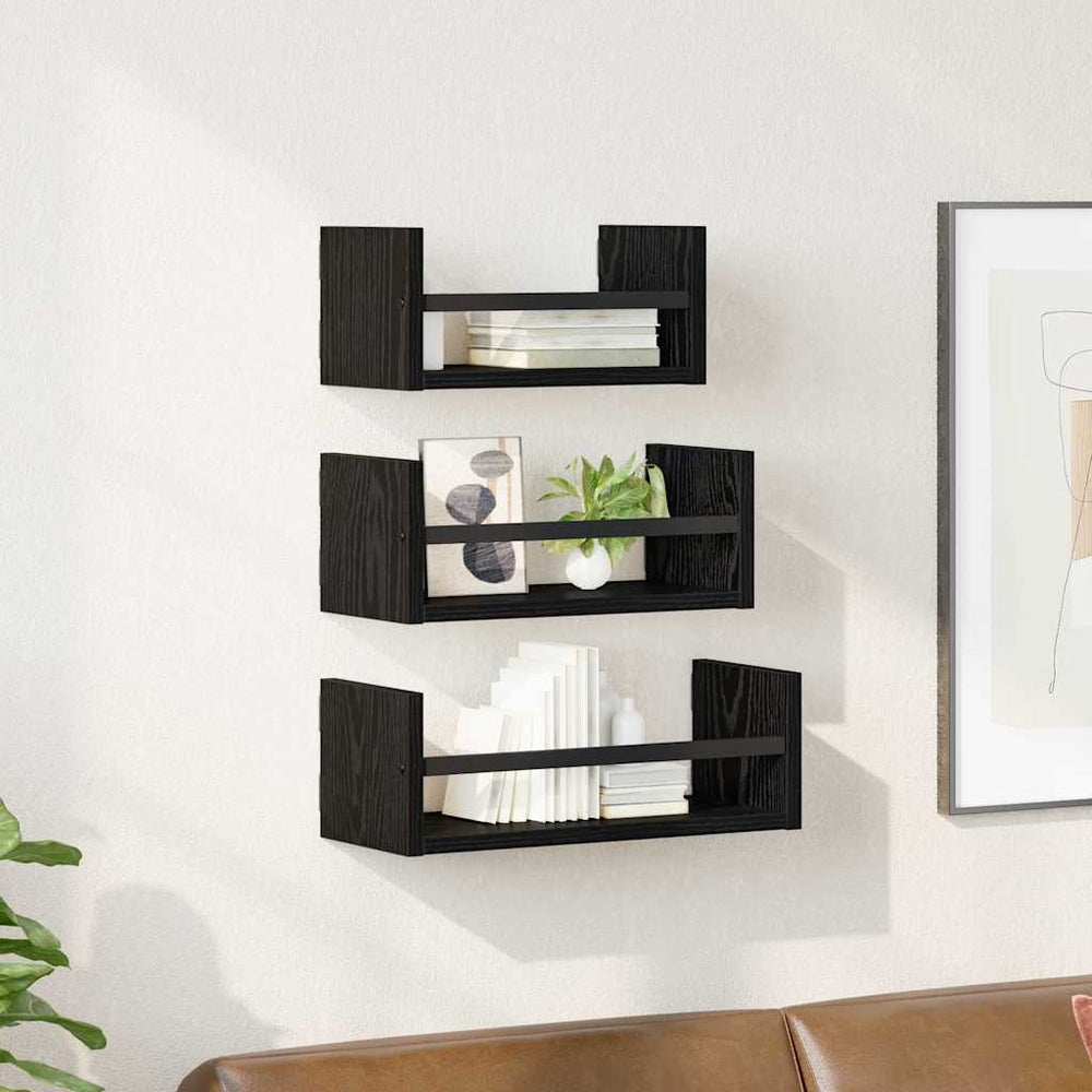 Wandregal Set 3-teilig Schwarz Eiche 40cm