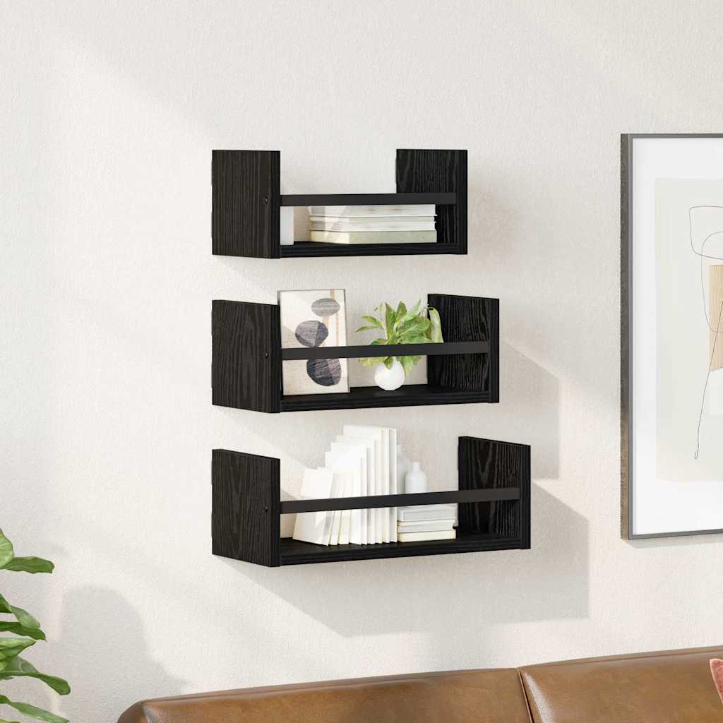 Wandregal Set 3-teilig Schwarz Eiche 40cm