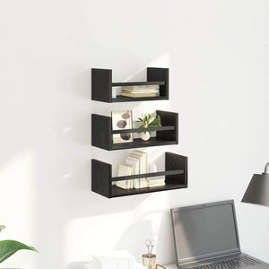 Wandregal Set 3-teilig Schwarz Eiche 40cm