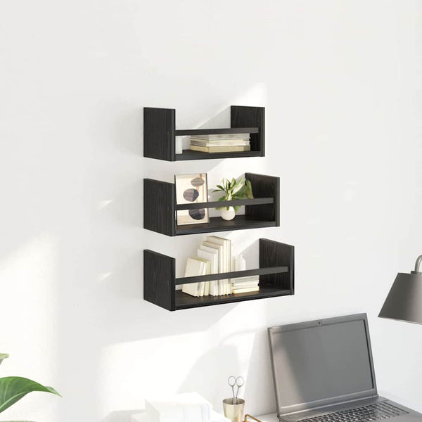 Wandregal Set 3-teilig Schwarz Eiche 40cm