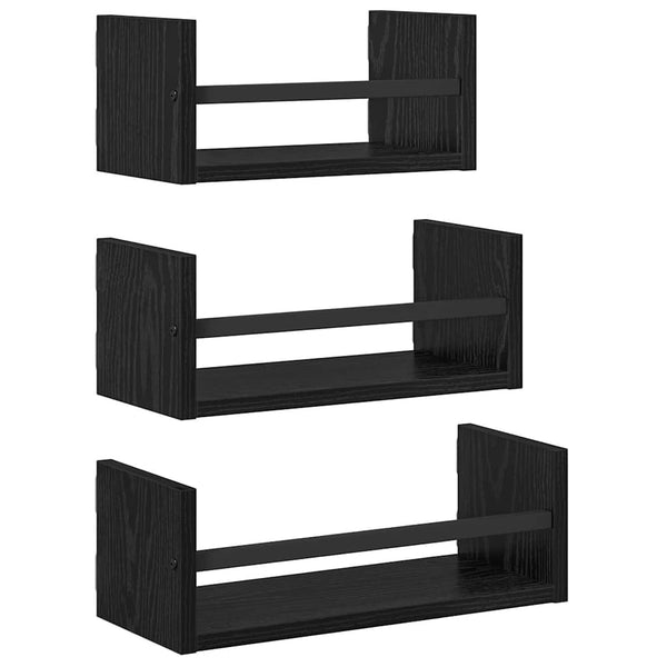 Wandregal Set 3-teilig Schwarz Eiche 40cm
