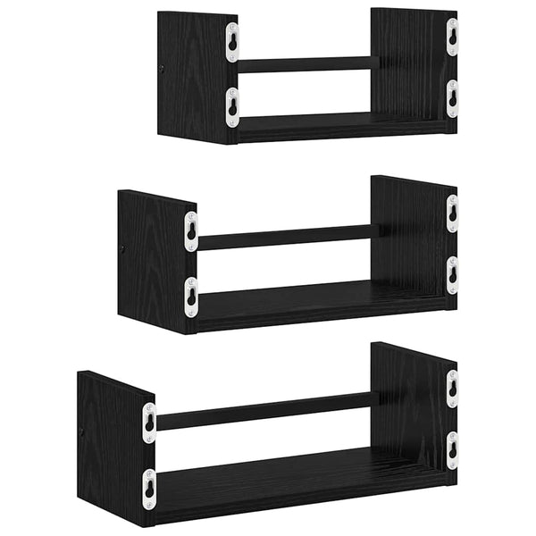 Wandregal Set 3-teilig Schwarz Eiche 40cm