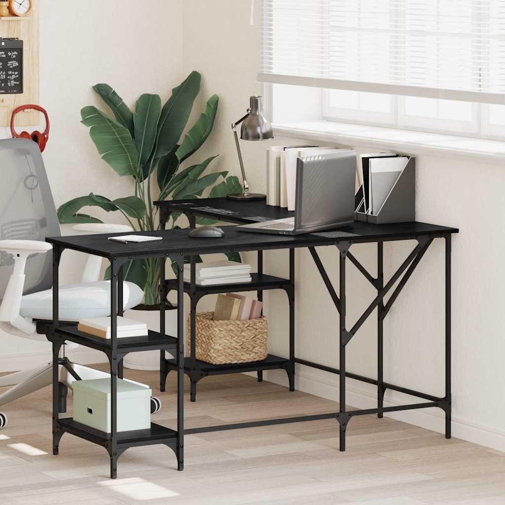 L-förmiger Schreibtisch, Eichen-Optik, Schwarz, 139cm