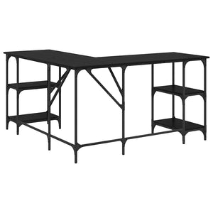 L-förmiger Schreibtisch, Eichen-Optik, Schwarz, 139cm