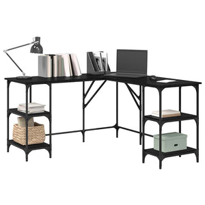 L-förmiger Schreibtisch, Eichen-Optik, Schwarz, 139cm