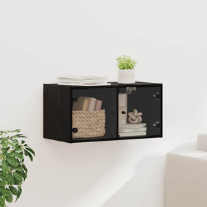 Wandschrank Schwarz Eichen-Optik 68x37x35 cm