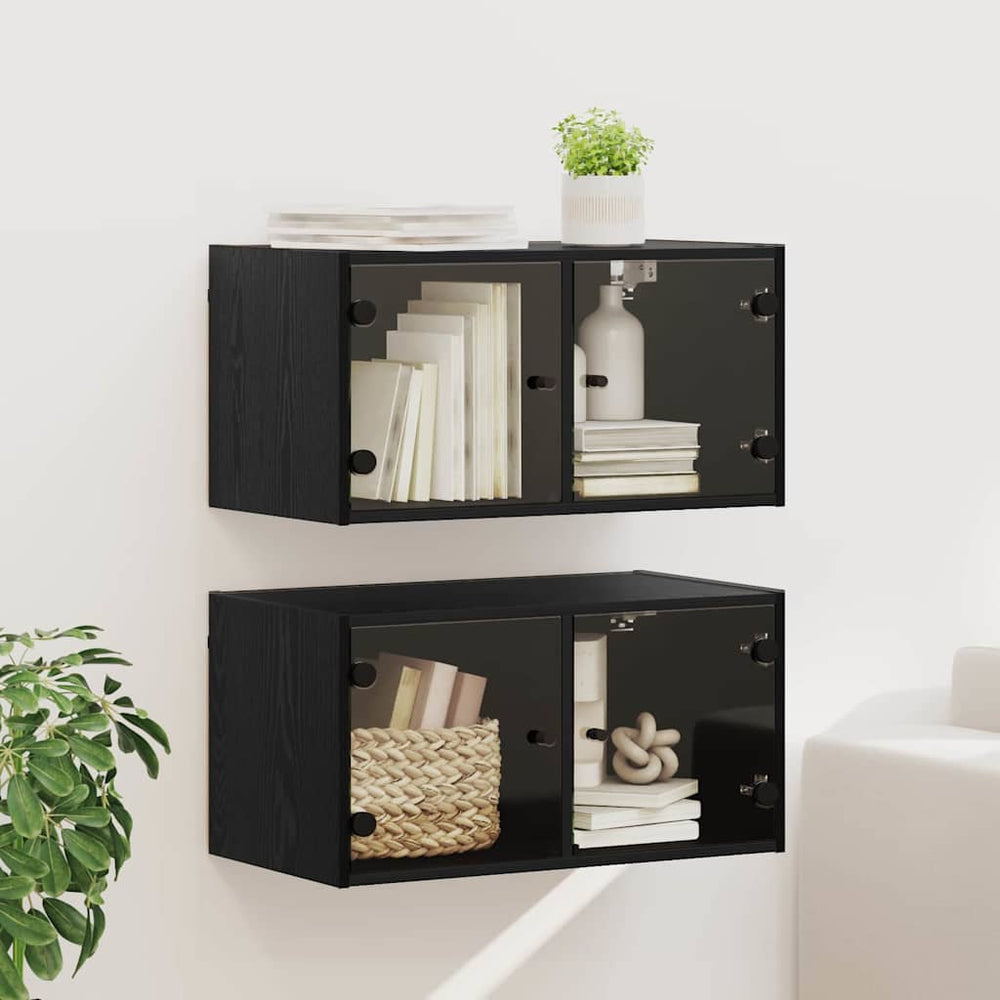 vidaXL Meuble haut mural 2 pcs Noir Aspect chêne 68 x 37 x 35 cm