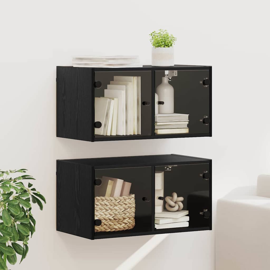 Wandschränke 2er Set, Schwarz Eichen-Optik